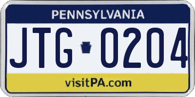 PA license plate JTG0204