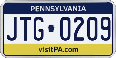 PA license plate JTG0209