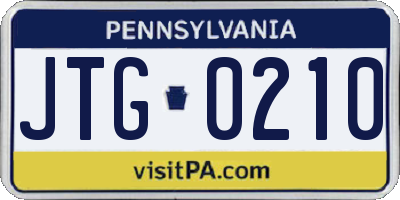 PA license plate JTG0210