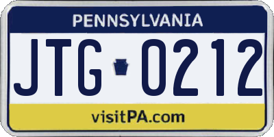 PA license plate JTG0212