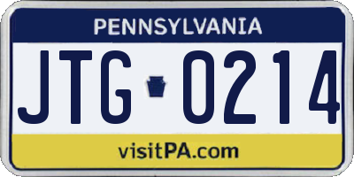 PA license plate JTG0214
