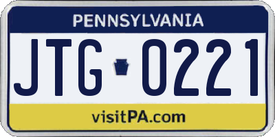 PA license plate JTG0221