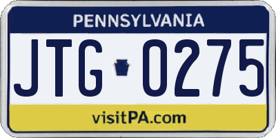 PA license plate JTG0275