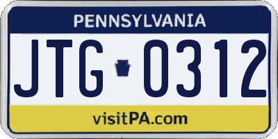 PA license plate JTG0312