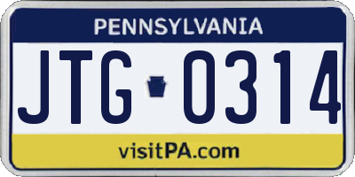 PA license plate JTG0314