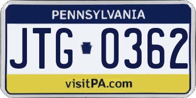 PA license plate JTG0362