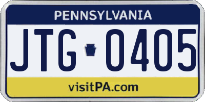 PA license plate JTG0405