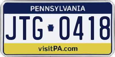 PA license plate JTG0418