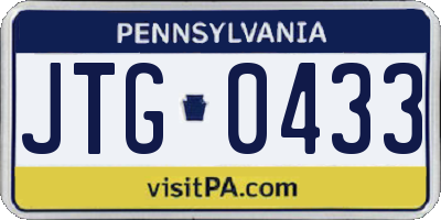 PA license plate JTG0433