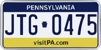 PA license plate JTG0475