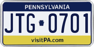 PA license plate JTG0701