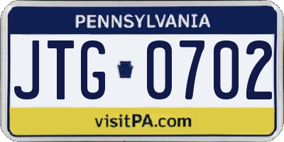PA license plate JTG0702