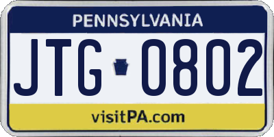 PA license plate JTG0802