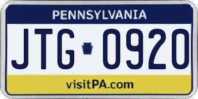 PA license plate JTG0920