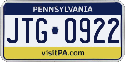 PA license plate JTG0922