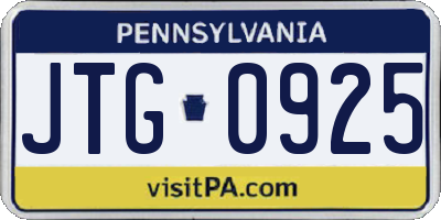 PA license plate JTG0925