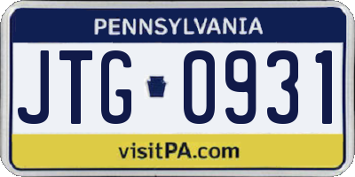 PA license plate JTG0931