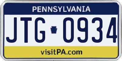 PA license plate JTG0934