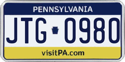 PA license plate JTG0980