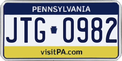 PA license plate JTG0982