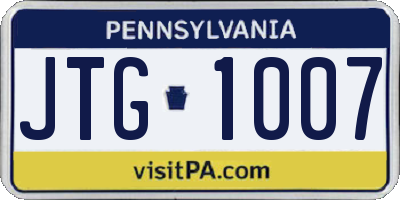 PA license plate JTG1007