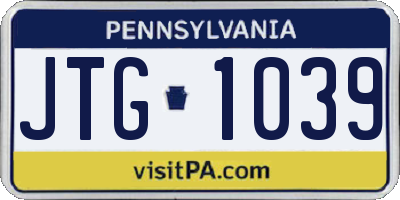 PA license plate JTG1039