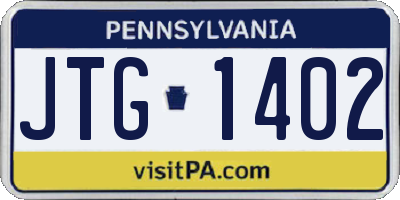 PA license plate JTG1402