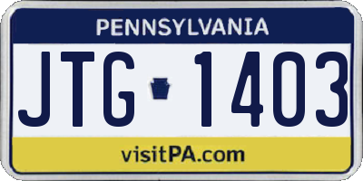 PA license plate JTG1403