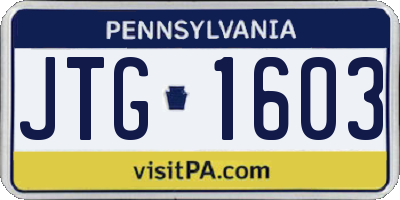 PA license plate JTG1603
