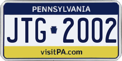 PA license plate JTG2002