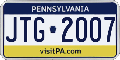 PA license plate JTG2007
