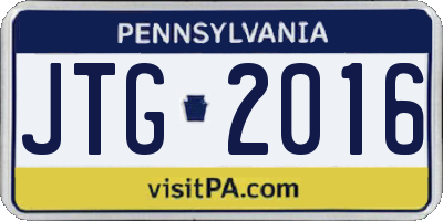 PA license plate JTG2016