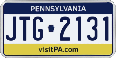 PA license plate JTG2131
