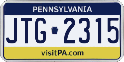 PA license plate JTG2315