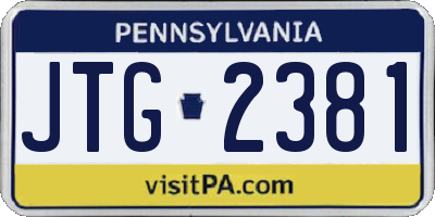 PA license plate JTG2381
