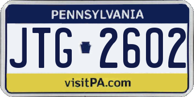 PA license plate JTG2602
