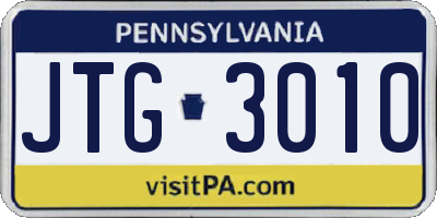 PA license plate JTG3010