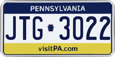 PA license plate JTG3022