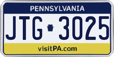 PA license plate JTG3025