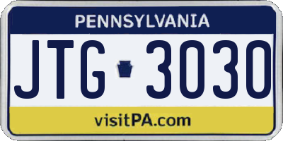 PA license plate JTG3030