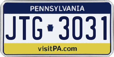 PA license plate JTG3031