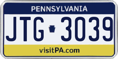 PA license plate JTG3039