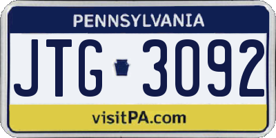 PA license plate JTG3092