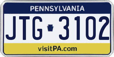 PA license plate JTG3102