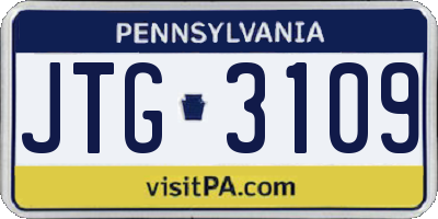 PA license plate JTG3109