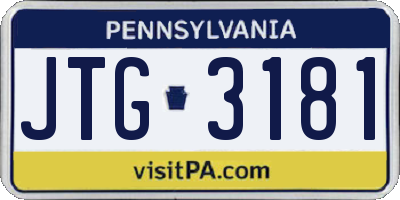 PA license plate JTG3181