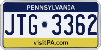 PA license plate JTG3362
