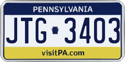 PA license plate JTG3403