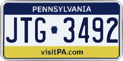 PA license plate JTG3492