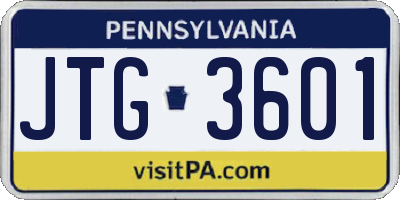 PA license plate JTG3601